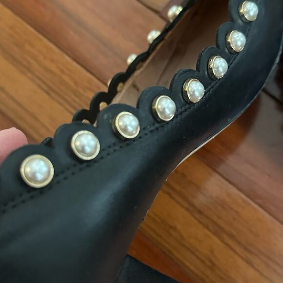 Kate Spade Maeve Black Pearl Studded Pumps Block Heels Twee Feminine Princess - Picture 7 of 10